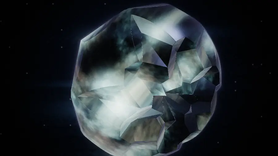 A faceted crystal sphere rendered by DemoForge